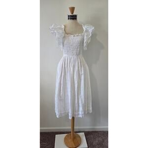 Banana Republic Women's White Flutter Sleeves Smocked Midi Dress Sz XXS (0955)